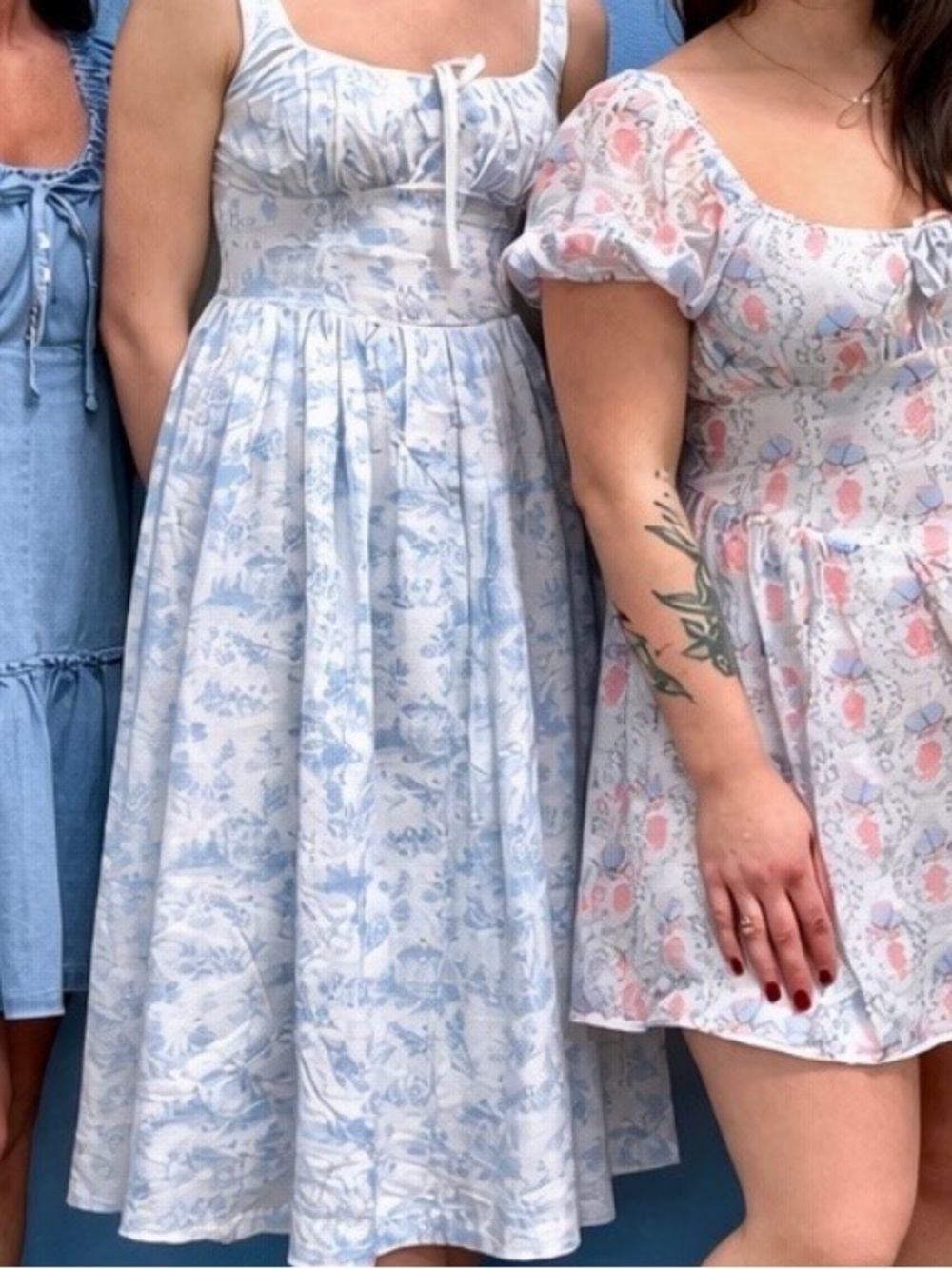 Celebrity Pink Bridgerton Blue and White Print Midi Dress